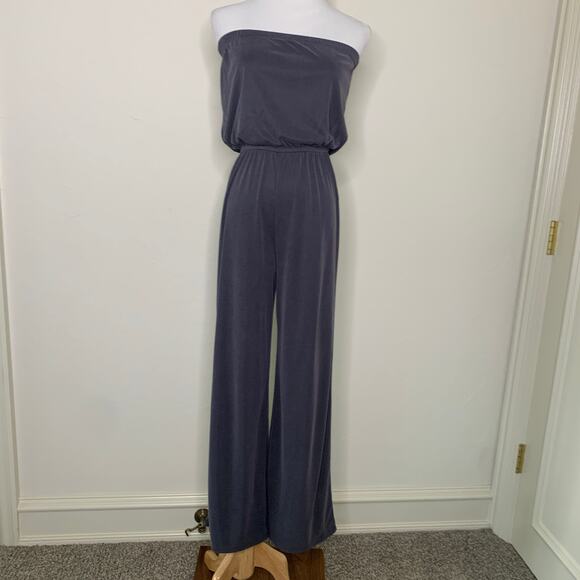 Grey Jersey Strapless Jumpsuit Sz Small Casual Beach - Picture 1 of 10